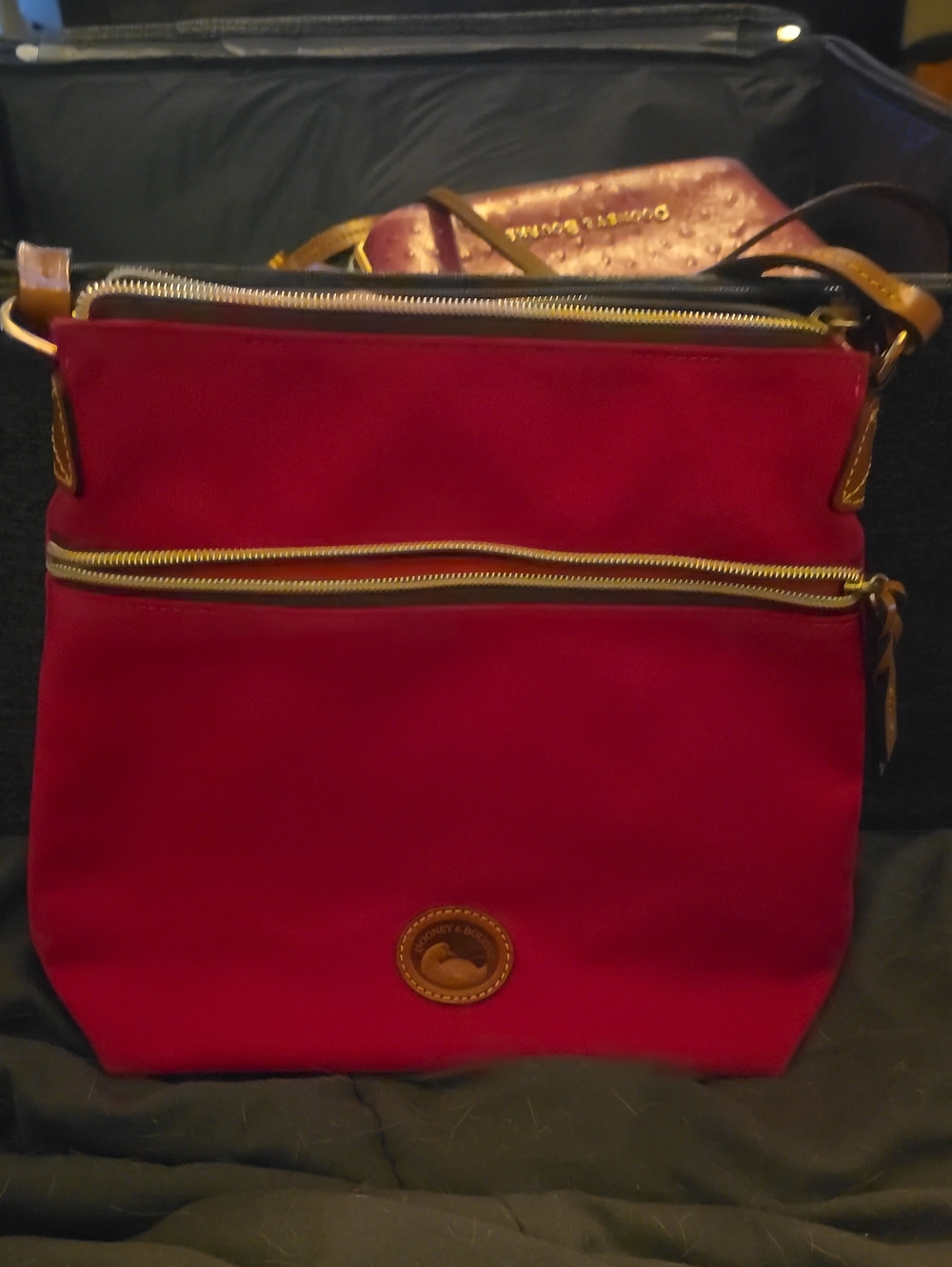 Dooney & Bourke Red Nylon Crossbody with Gold-Tone Zippers